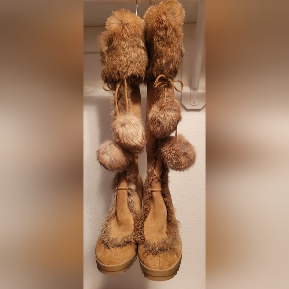 Coach (Karita) Wedge Boots with Rabbit Fur - Picture 1 of 16